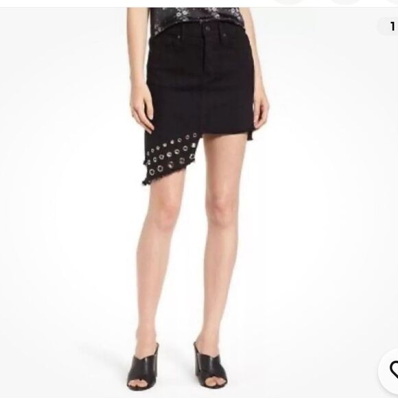 Misa Los Angeles The Super Star Asymmetrical Mini Grommet Jean Skirt NWT  26 - Picture 1 of 8